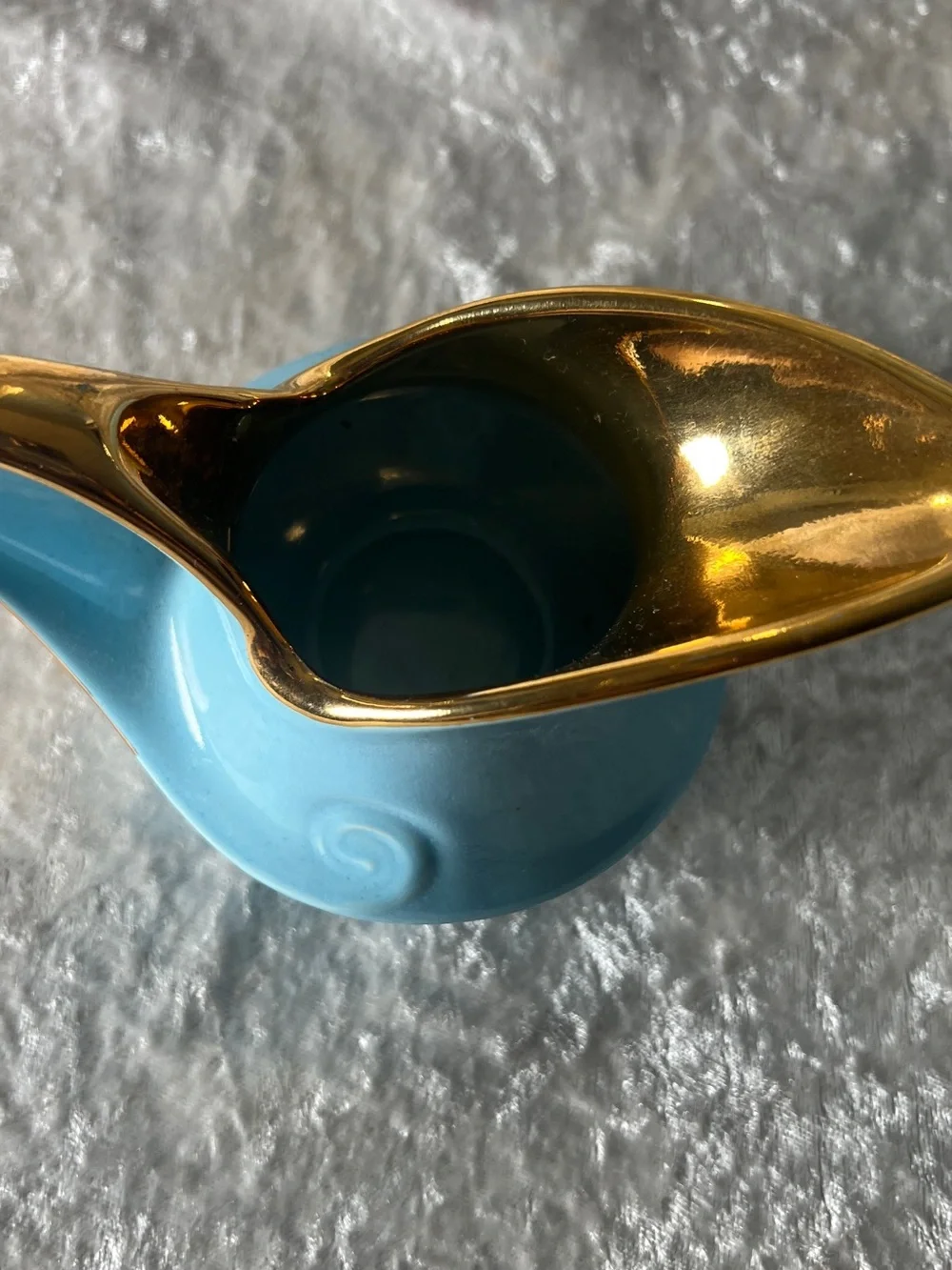 Blue Ceramic Teapot and Creamer Set with Gold Trim